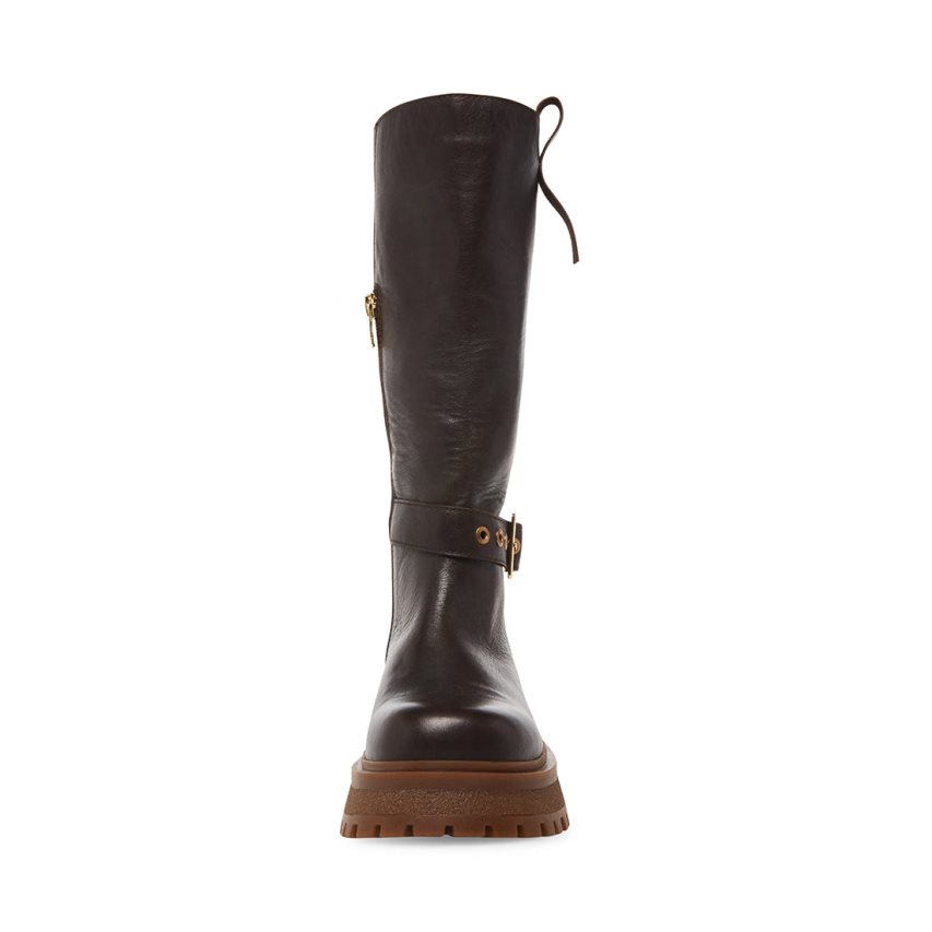 Dark Brown Steve Madden Willow Leather Women's High Boots | PH 0627LMP